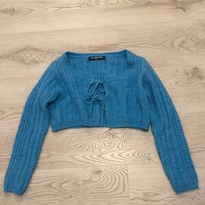 Glassworks London Blue Cropped Tie-Front Cardigan